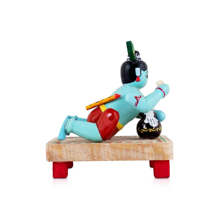 Krishna Sitting on Base Kondapalli Bommalu - 5 x 3 Inches | Wooden Golu Doll/Kolu Bommai For Navaratri Golu Display