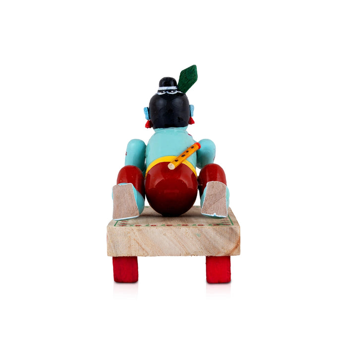Krishna Sitting on Base Kondapalli Bommalu - 5 x 3 Inches | Wooden Golu Doll/Kolu Bommai For Navaratri Golu Display