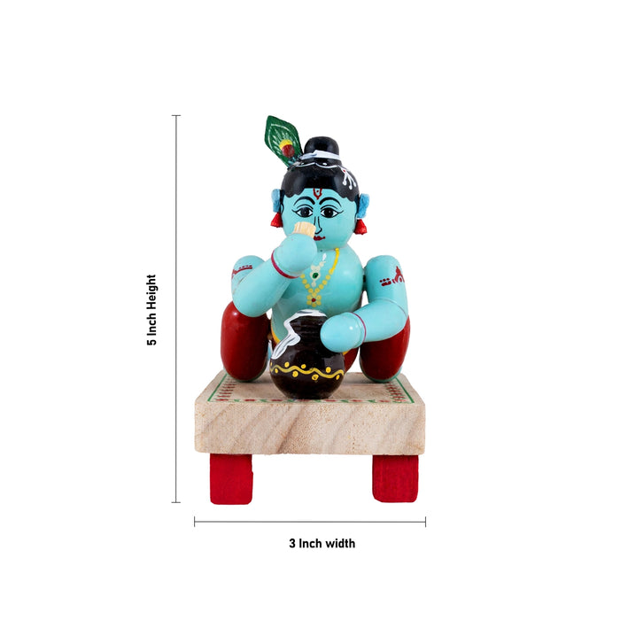 Krishna Sitting on Base Kondapalli Bommalu - 5 x 3 Inches | Wooden Golu Doll/Kolu Bommai For Navaratri Golu Display