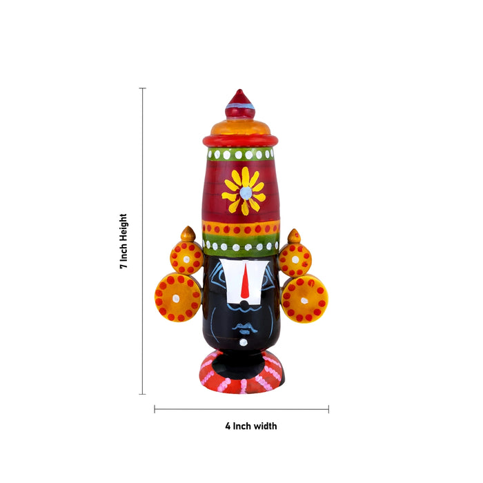 Balaji Face Idol - 7 x 4 Inches | Hand-Painted Perumal Statue/ Venkateswara Decorative Showpiece for Home Decor