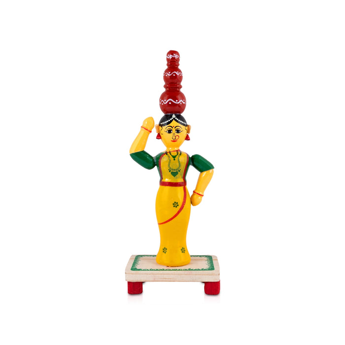 Pot Lady with Base Kondapalli Bommalu - 10 x 4 Inches | Wooden Golu Doll/Kolu Bommai For Navaratri Golu Display