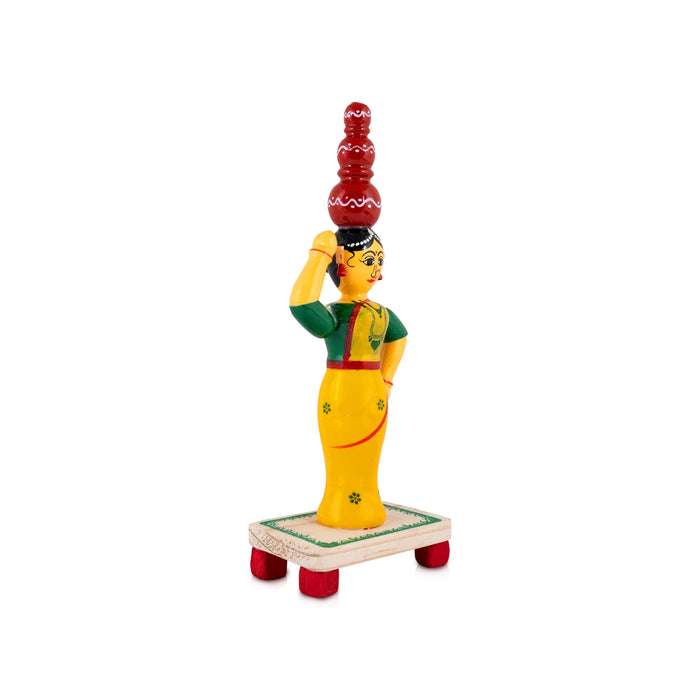 Pot Lady with Base Kondapalli Bommalu - 10 x 4 Inches | Wooden Golu Doll/Kolu Bommai For Navaratri Golu Display