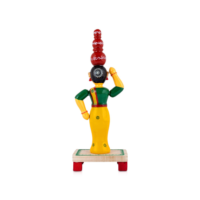 Pot Lady with Base Kondapalli Bommalu - 10 x 4 Inches | Wooden Golu Doll/Kolu Bommai For Navaratri Golu Display