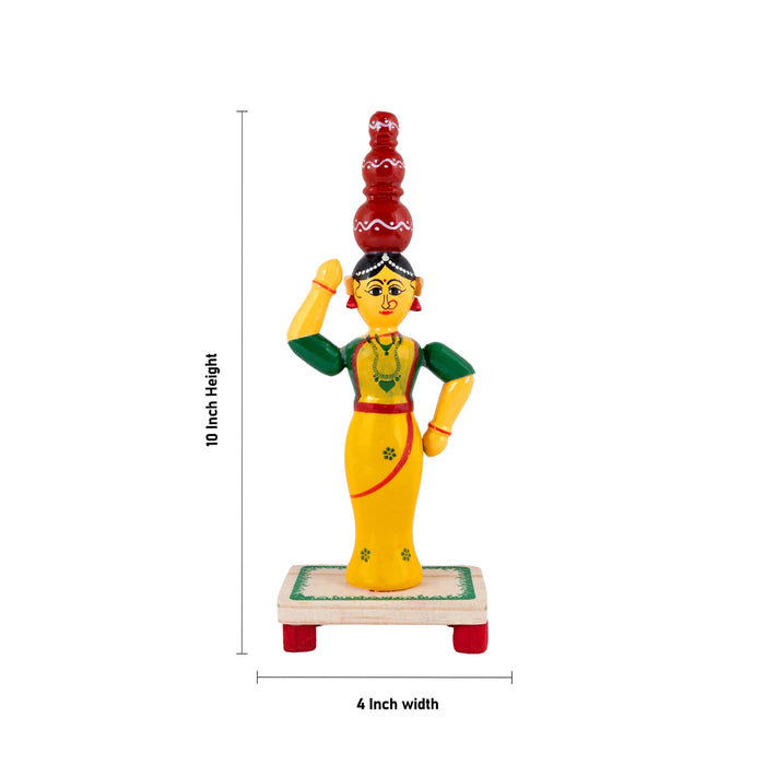 Pot Lady with Base Kondapalli Bommalu - 10 x 4 Inches | Wooden Golu Doll/Kolu Bommai For Navaratri Golu Display