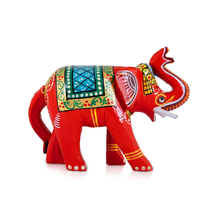 Elephant Statue - 4.5 x 5.5 Inches | Metal Trunk Up Elephant Sculpture/ Painted Elephant Idol for Home Decor