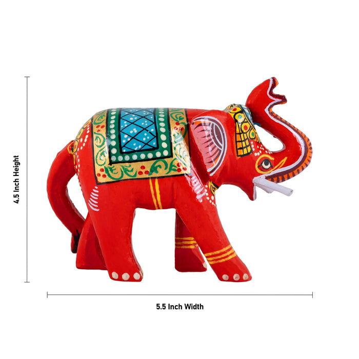 Elephant Statue - 4.5 x 5.5 Inches | Metal Trunk Up Elephant Sculpture/ Painted Elephant Idol for Home Decor