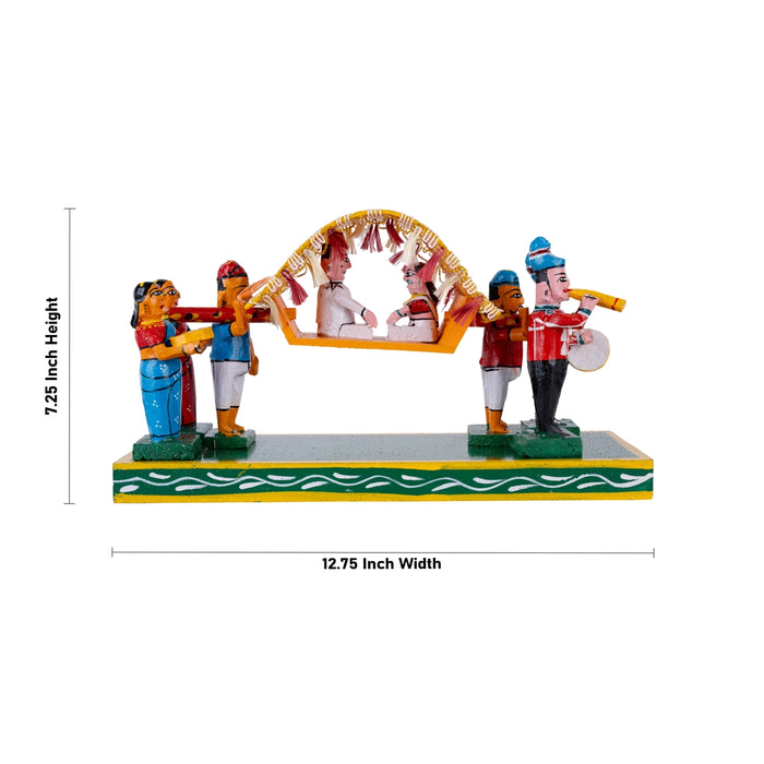 Marriage Palki Kondapalli Toy - 7.25 x 12.75 Inches | Wooden Statue/ Handmade Showpiece Pallakki for Home Decor - Kondapalli Wooden Toys