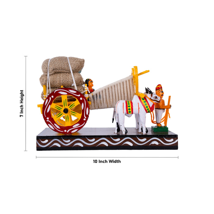 Bullock Cart Kondapalli Toy - 7 x 10 Inches | Wooden Statue/ Handmade Showpiece for Home Decor - Kondapalli Wooden Toys