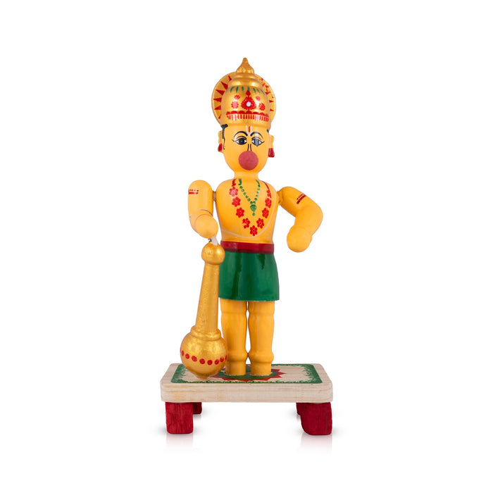 Hanuman Standing on Base Murti - 8.5 x 4 Inches | Kondapalli Wooden Idol/ Anjaneyar Statue for Home decor