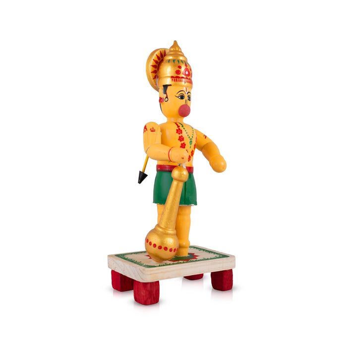 Hanuman Standing on Base Murti - 8.5 x 4 Inches | Kondapalli Wooden Idol/ Anjaneyar Statue for Home decor
