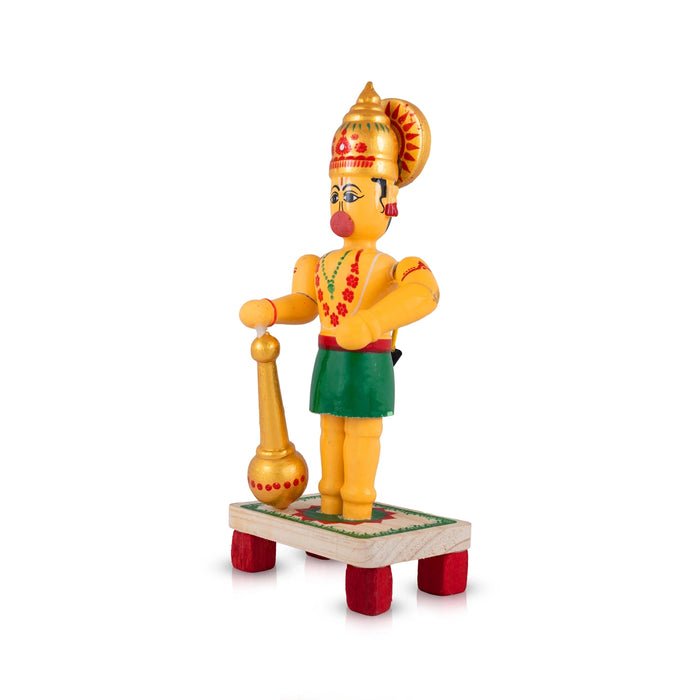 Hanuman Standing on Base Murti - 8.5 x 4 Inches | Kondapalli Wooden Idol/ Anjaneyar Statue for Home decor
