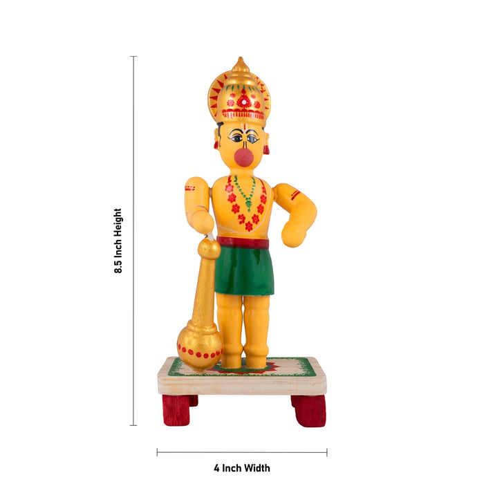 Hanuman Standing on Base Murti - 8.5 x 4 Inches | Kondapalli Wooden Idol/ Anjaneyar Statue for Home decor