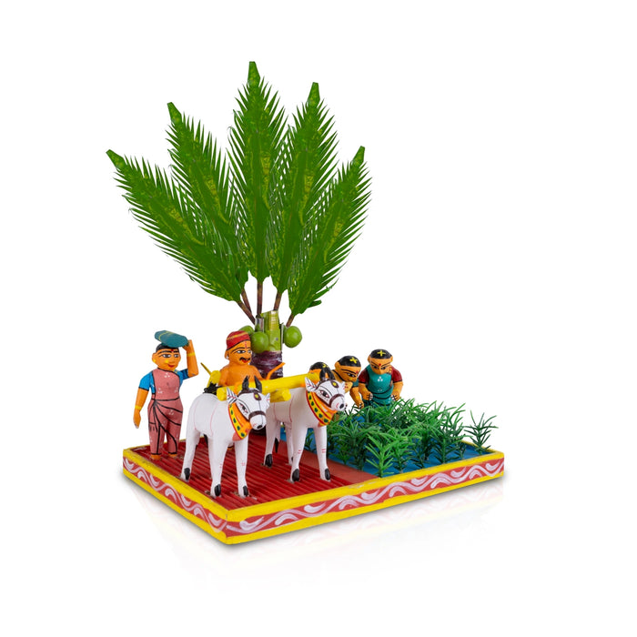 Farming Kondapalli Toy - 12 x 10.25 Inches | Wooden Statue/ Cultivation Handmade Showpiece for Home Decor - Kondapalli Wooden Toys