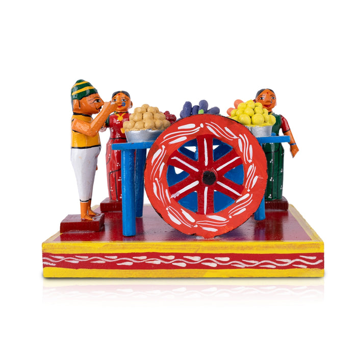 Cart Vegetable Seller Kondapalli Toy - 6.25 x 8.5 Inches | Wooden Statue/ Handmade Showpiece for Home Decor - Kondapalli Wooden Toys
