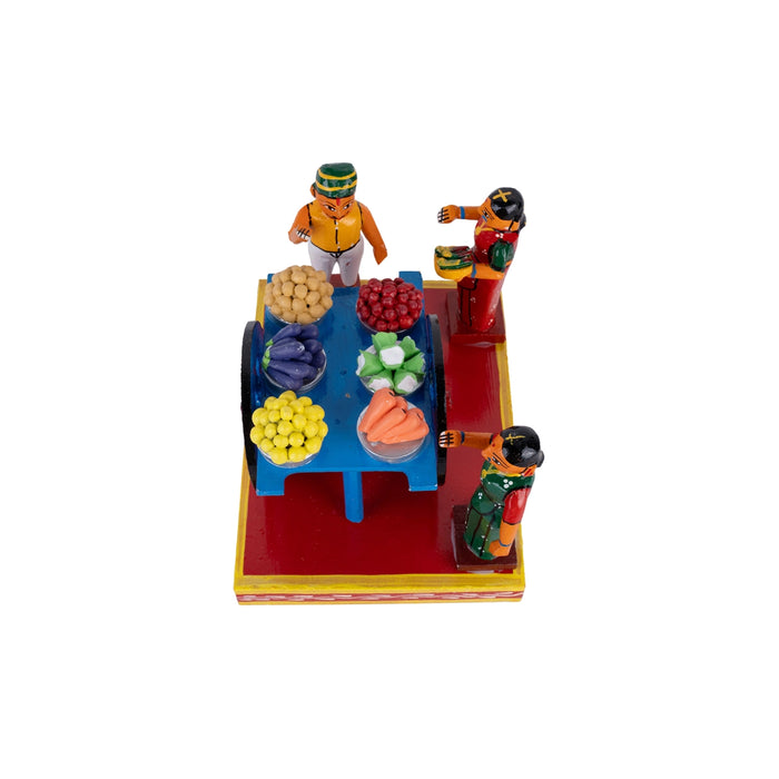 Cart Vegetable Seller Kondapalli Toy - 6.25 x 8.5 Inches | Wooden Statue/ Handmade Showpiece for Home Decor - Kondapalli Wooden Toys