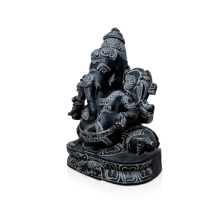 Ganesha Murti - 28 x 18 Inches | Black Stone Idol / Ganapathi Statue/ Vinayagar Sculpture Decor for Home & Pooja - Stone Murties