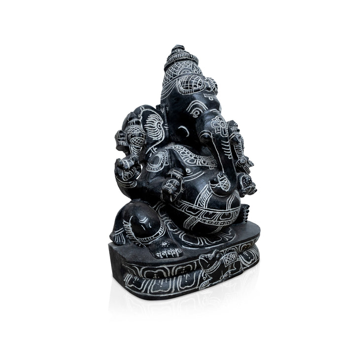 Ganesha Murti - 28 x 18 Inches | Black Stone Idol / Ganapathi Statue/ Vinayagar Sculpture Decor for Home & Pooja - Stone Murties