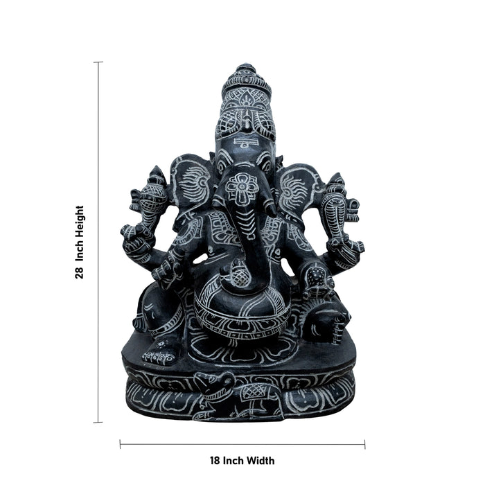 Ganesha Murti - 28 x 18 Inches | Black Stone Idol / Ganapathi Statue/ Vinayagar Sculpture Decor for Home & Pooja - Stone Murties