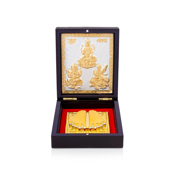 Puja Box with Paduka - 1.5 x 3.75 Inches | Ganesha Lakshmi Saraswati Pooja Box/ Divine Footprint Box for Home