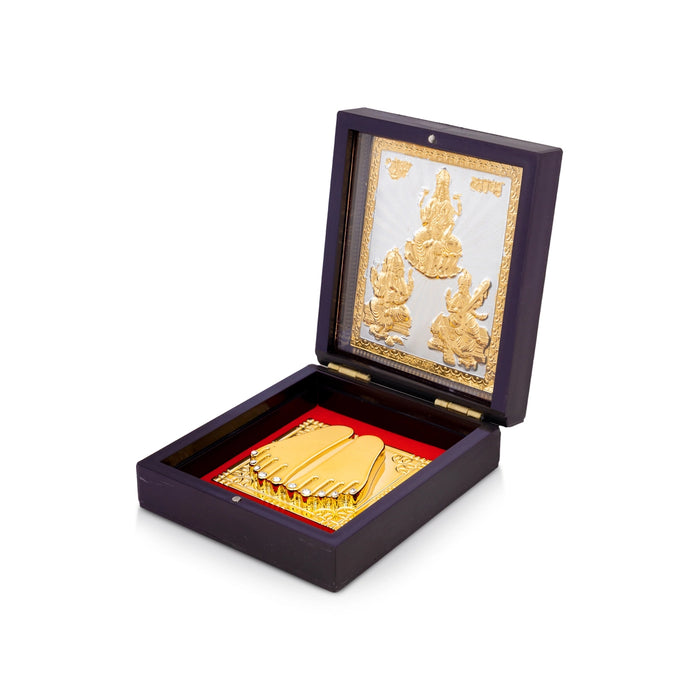 Puja Box with Paduka - 1.5 x 3.75 Inches | Ganesha Lakshmi Saraswati Pooja Box/ Divine Footprint Box for Home
