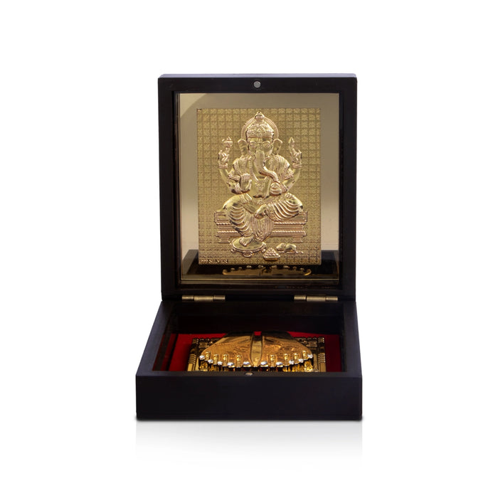 Ganesh Charan Paduka Box - 1.5 x 4 Inches | Gold Print Pooja Box/ Padham Box for Home - Pooja Box & Paduka