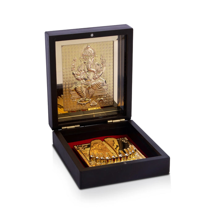 Ganesh Charan Paduka Box - 1.5 x 4 Inches | Gold Print Pooja Box/ Padham Box for Home - Pooja Box & Paduka
