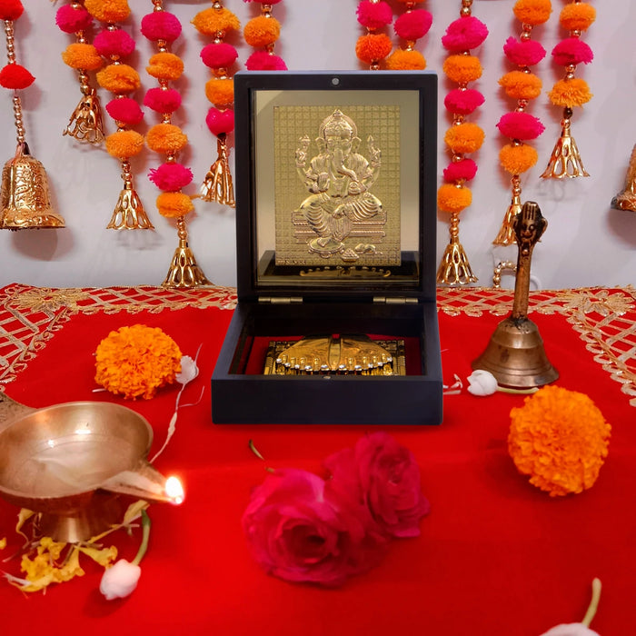 Ganesh Charan Paduka Box - 1.5 x 4 Inches | Gold Print Pooja Box/ Padham Box for Home - Pooja Box & Paduka