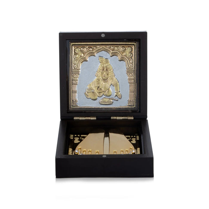 Puja Box - 1.5 x 4.5 Inches | Laddu Krishna Pooja Box/ Charan Paduka Box for Home - Pooja Box & Paduka