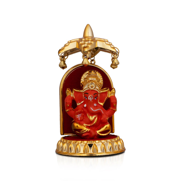 Ganesh Idol With Umbrella - 5 x 2.5 Inches | Vinayaka Statue/ Ganpati Idol for Car Decor/ 44 Gms Approx - Car Stand & Car Accessories