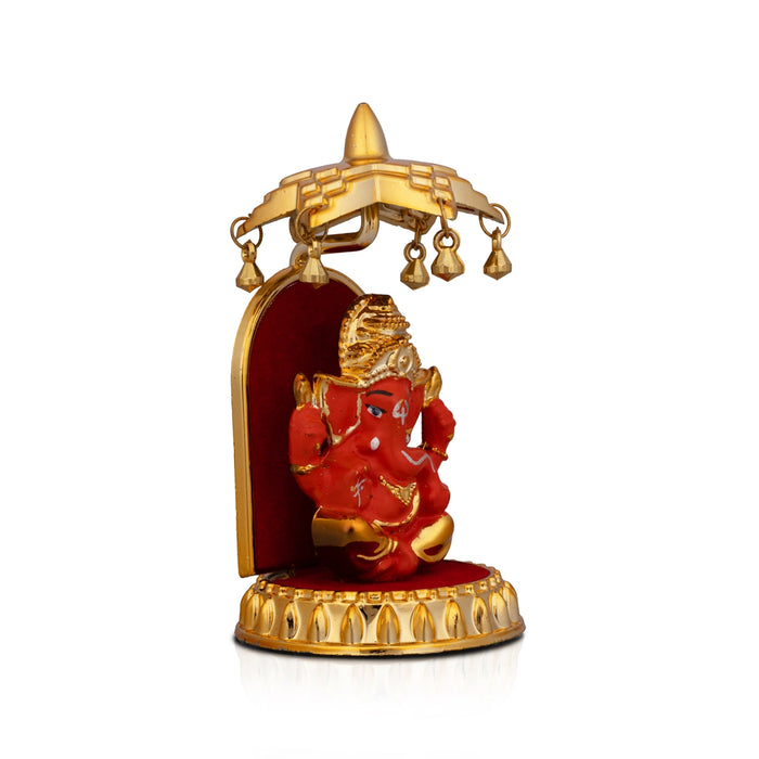 Ganesh Idol With Umbrella - 5 x 2.5 Inches | Vinayaka Statue/ Ganpati Idol for Car Decor/ 44 Gms Approx - Car Stand & Car Accessories