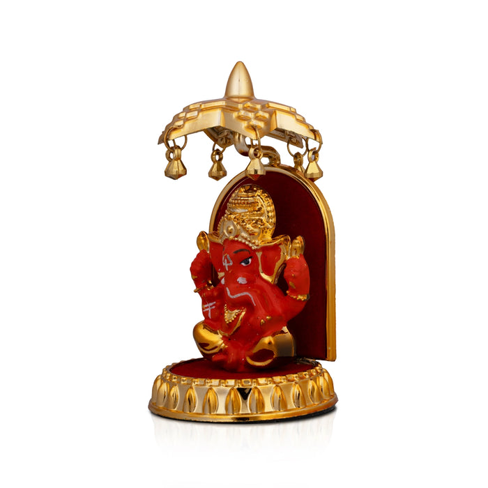 Ganesh Idol With Umbrella - 5 x 2.5 Inches | Vinayaka Statue/ Ganpati Idol for Car Decor/ 44 Gms Approx - Car Stand & Car Accessories