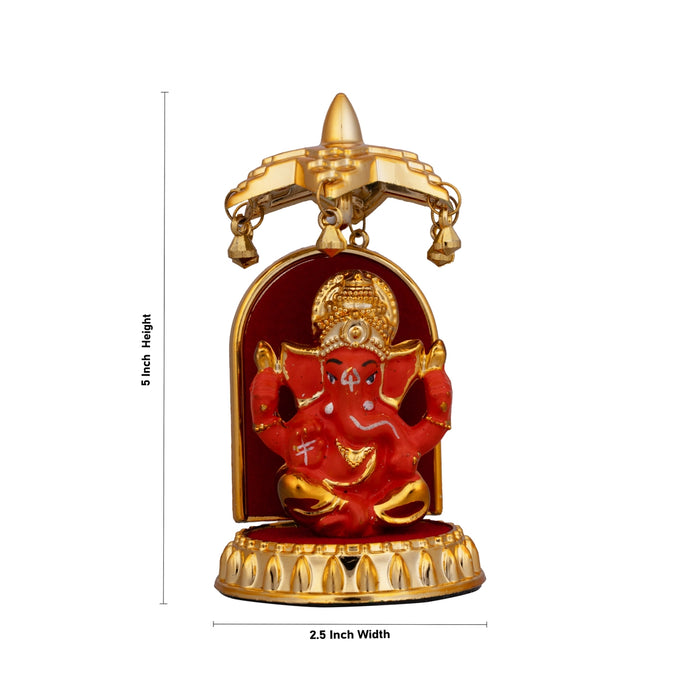 Ganesh Idol With Umbrella - 5 x 2.5 Inches | Vinayaka Statue/ Ganpati Idol for Car Decor/ 44 Gms Approx - Car Stand & Car Accessories