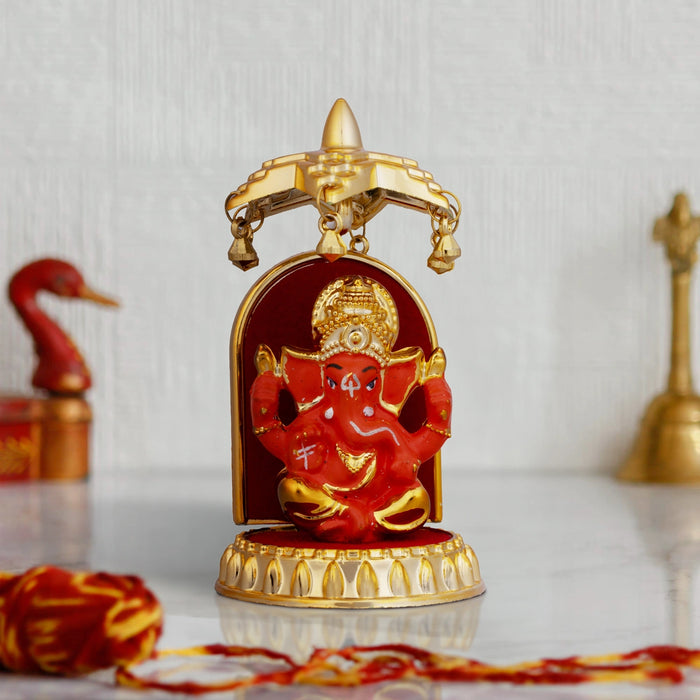 Ganesh Idol With Umbrella - 5 x 2.5 Inches | Vinayaka Statue/ Ganpati Idol for Car Decor/ 44 Gms Approx