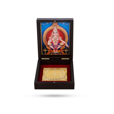 Ayyappan With Padham Pooja Box - 1.5 x 3.5 Inches | Charan Paduka Box/ Puja Box for Home
