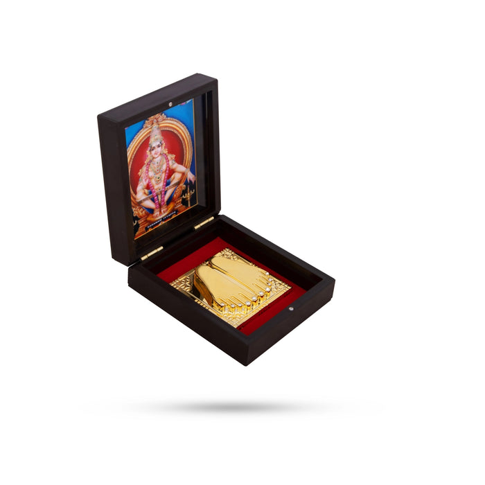 Ayyappan With Padham Pooja Box - 1.5 x 3.5 Inches | Charan Paduka Box/ Puja Box for Home - Pooja Box & Paduka