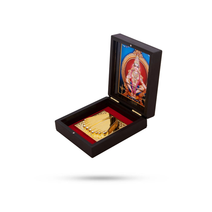 Ayyappan With Padham Pooja Box - 1.5 x 3.5 Inches | Charan Paduka Box/ Puja Box for Home - Pooja Box & Paduka