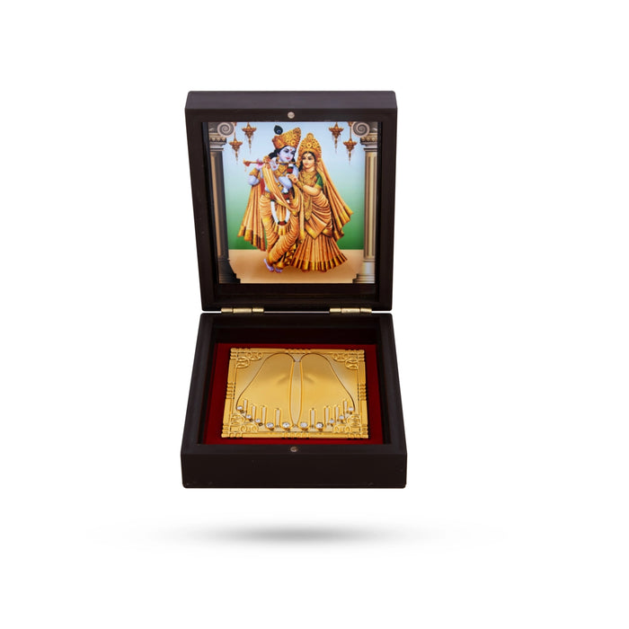 Radha Krishna With Padham Pooja Box - 1.5 x 3.5 Inches | Charan Paduka Box/ Paduka Box for Home - Pooja Box & Paduka