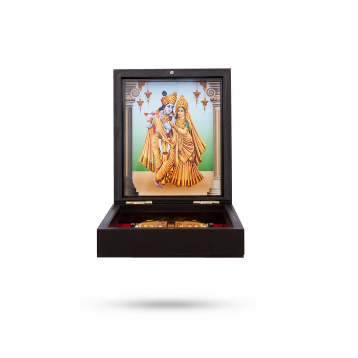 Radha Krishna With Padham Pooja Box - 1.5 x 3.5 Inches | Charan Paduka Box/ Paduka Box for Home - Pooja Box & Paduka