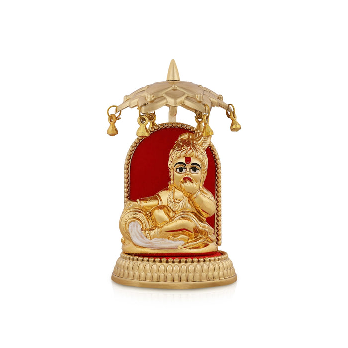 Butter Krishna Idol With Umbrella - 4.5 x 2 Inches | Vennai Krishna Statue/ Baby Krishnar Idol for Car Decor