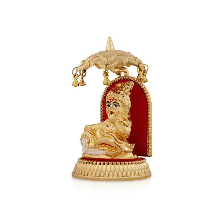 Butter Krishna Idol With Umbrella - 4.5 x 2 Inches | Vennai Krishna Statue/ Baby Krishnar Idol for Car Decor