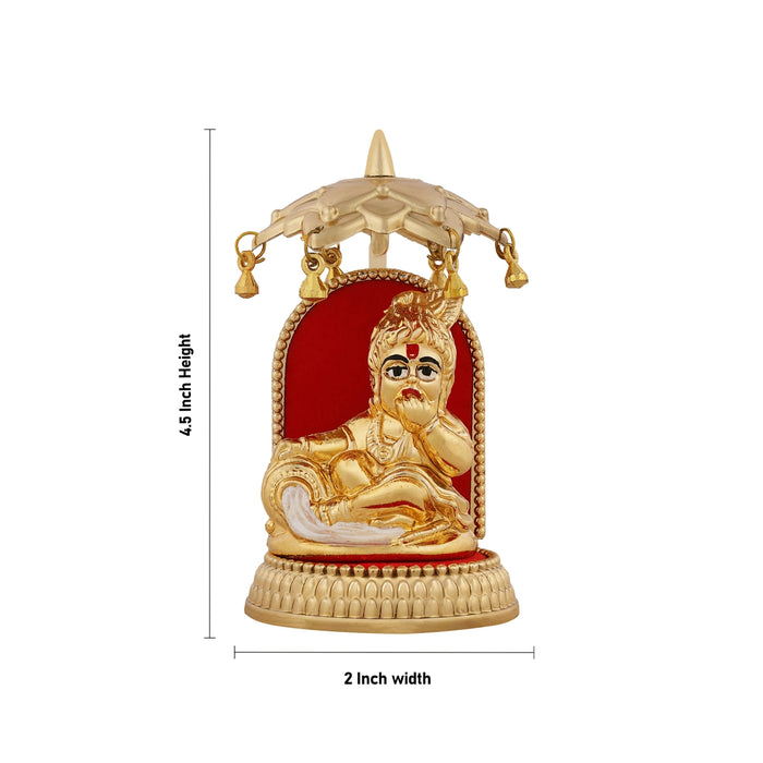 Butter Krishna Idol With Umbrella - 4.5 x 2 Inches | Vennai Krishna Statue/ Baby Krishnar Idol for Car Decor