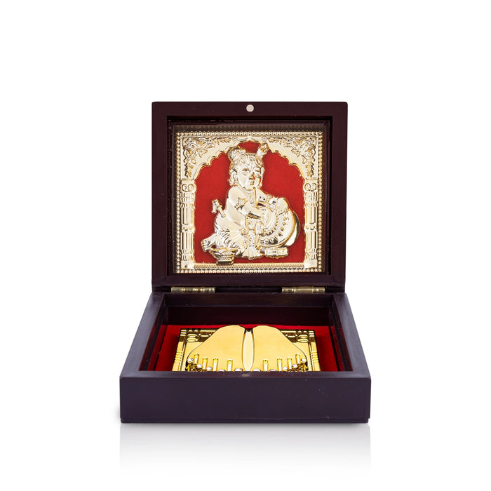Butter Krishna Murti With Padham Pooja Box - 1.5 x 3 x 3 Inches | Charan Paduka Box/ Puja Box for Home - Pooja Box & Paduka