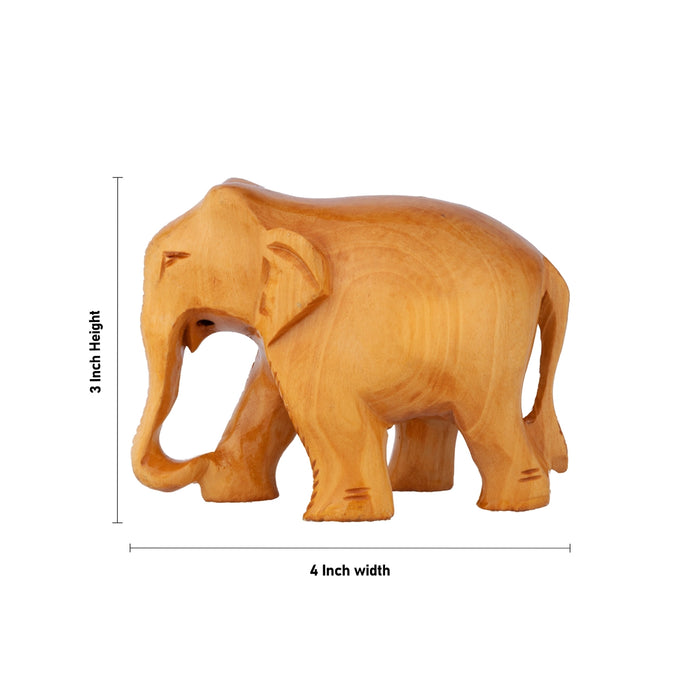 Elephant Statue - 3 x 4 Inches | Elephant Idol/ Wooden Elephant Sculpture For Home Decor