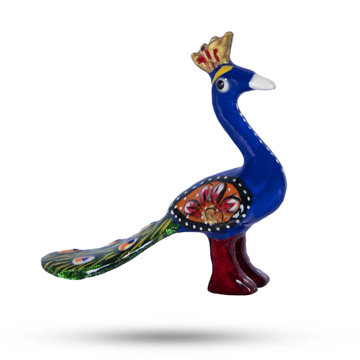Painted Peacock Statue - 1.5 x 3 Inches | Metal Peacock Idol/ Peacock Figurine for Home