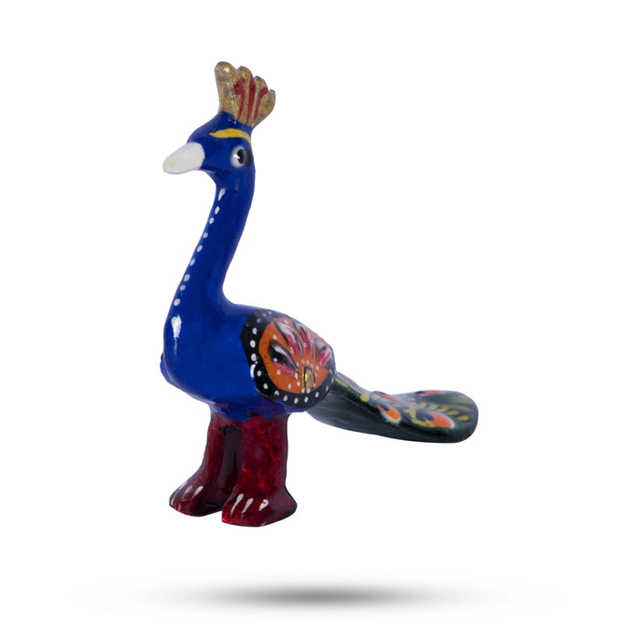 Painted Peacock Statue - 1.5 x 3 Inches | Metal Peacock Idol/ Peacock Figurine for Home - Table Stand Accessories