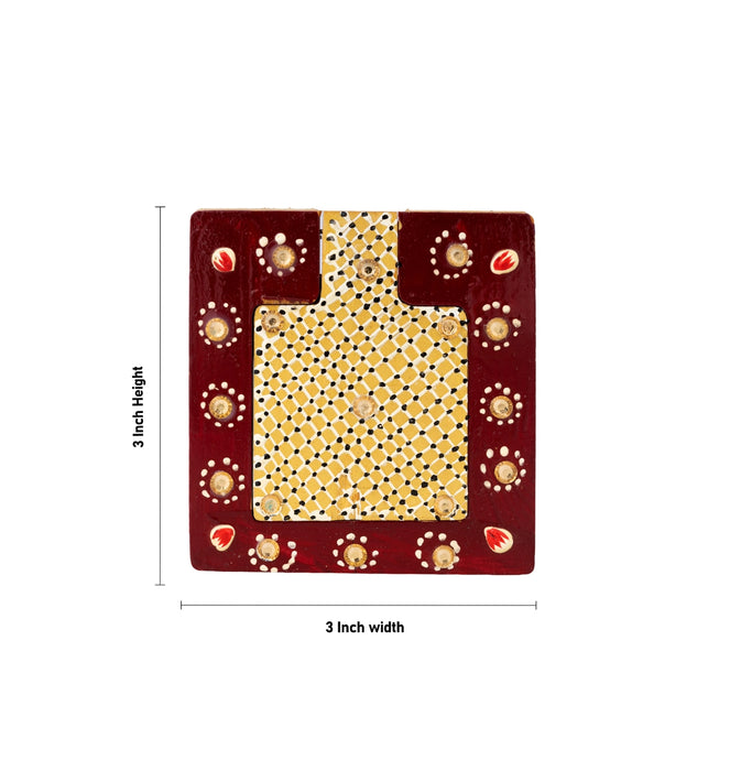 Mirror - 3 x 3 Inches | Wooden Mirror/Kannadi/ Decorative Mirror For Daily Use