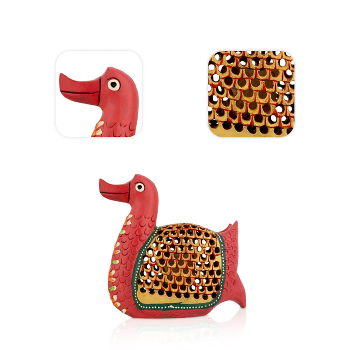 Duck Statue - 4 x 4 Inches | Wooden Painted Duck Figurine / Cut out Design/ Duck Sculpture for Home Decor - Table Stand Accessories