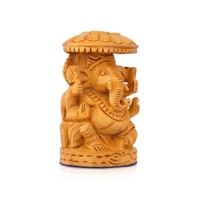 Ganapati Sitting on Base Murti - 0.5 x 0.25 Inches | Wooden Idol/ Vinayagar with Umbrella Statue for Worship