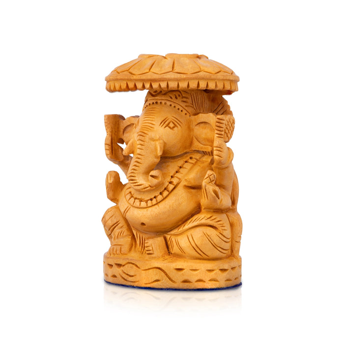 Ganapati Sitting on Base Murti - 0.5 x 0.25 Inches | Wooden Idol/ Vinayagar with Umbrella Statue for Worship