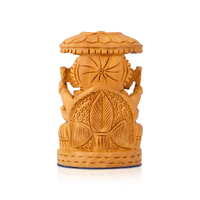 Ganapati Sitting on Base Murti - 0.5 x 0.25 Inches | Wooden Idol/ Vinayagar with Umbrella Statue for Worship